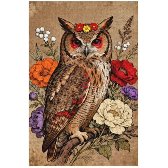 Owl with Flower 500 Piece Puzzle for Adults - Entertainment Artwork, Challenging Brain Game, Colorful DIY Craft, Relaxing Family Activity, Home Wall Decor Gift for Birthdays