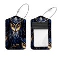 Owl Flowers Art Painting Luggage Tags with Stainless Steel Loop, 2 Pack