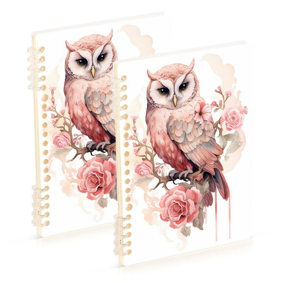 Owl Flowers Leaves Pink Ring Binder Notebook Journey Note Diary College Ruled Spiral Notebook Study Loose Leaf Paper A5 60 Pages