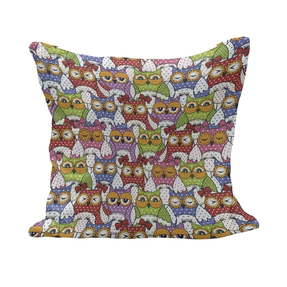 Owl Fluffy Throw Pillow Cushion Cover, Ornate Owl Crowd with Different Sights Polka Dots Like Matryoshka Dolls Fun Retro Theme, Decorative Square Pillow Case, 40" x 40", Multicolor, by Ambesonne