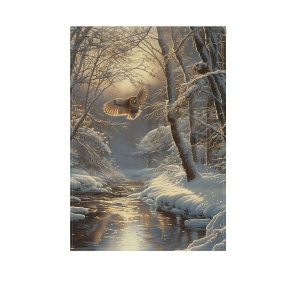 Owl Fly in Winter Forest Garden Flag 12X18 Double Sided Yard Flags for Outside Outdoor All Seasonal Decoration