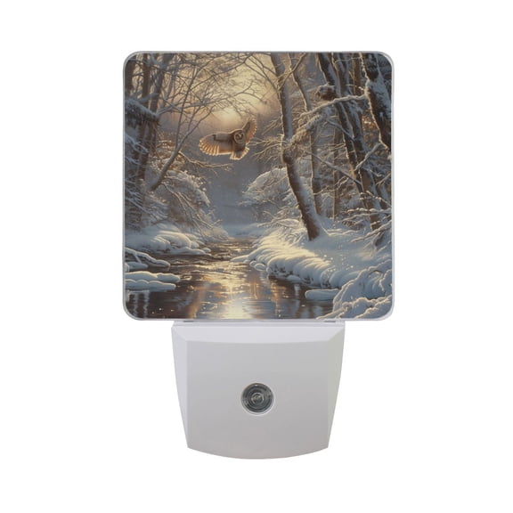 Owl Fly in Winter Forest Night Light 2 Pack LED Nightlight Plug into Wall Dusk to Dawn Sensor Soft White