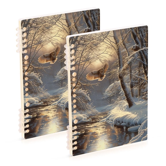 Owl Fly in Winter Forest Notebooks 2 Pcs 1-subject Journal 60 Sheets A5 College Ruled Paper Detachable Ring 8.3"x5.7"