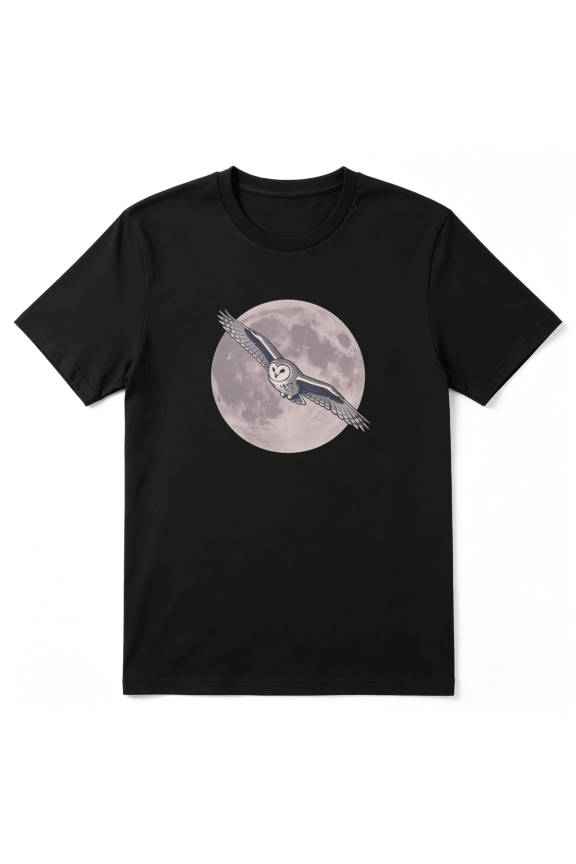 Owl Flying Full Moon Vintage Graphic Tee for Men and Women, Outdoor Camping Cotton Short Sleeves T-Shirt