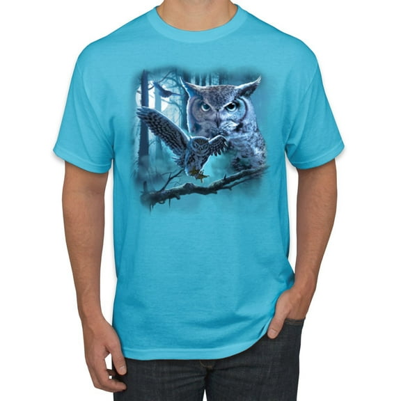Owl Flying at Nihght In Front of the Moon Animal Lover Men's Graphic T-Shirt, Light Turquoise, X-Large