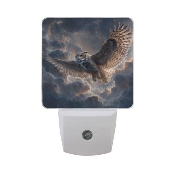 Owl Flying at Stormy Night LED Night Light Sensor Lamp Plug-in Adjustable Brightness 2 Pack