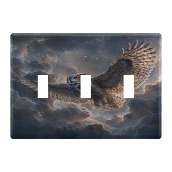 Owl Flying at Stormy Night Light Switch Cover Electrical Outlet Cover Replaceable Wall Plates 3-Gang