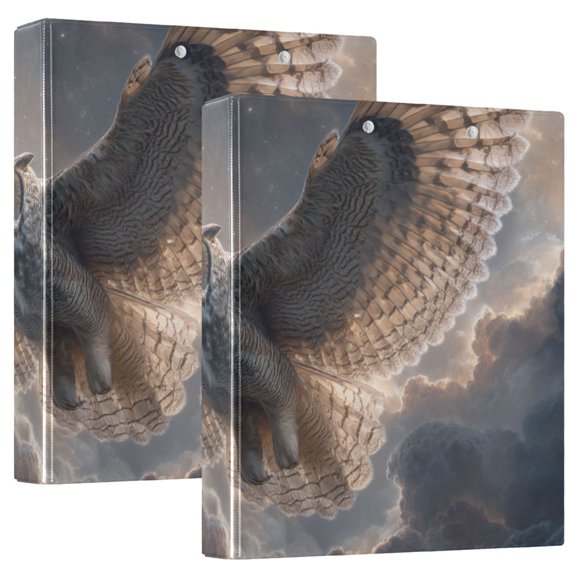 Owl Flying at Stormy Night Round Ring Binder 3 Rings 1.5" Capacity File Storage for A4 Size 1 Pack
