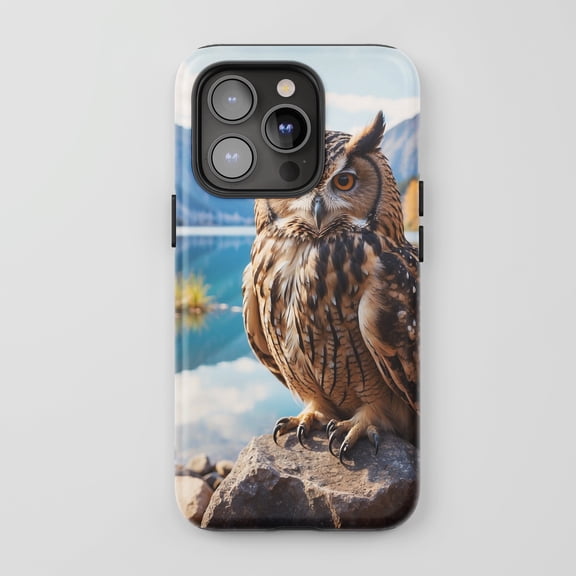 Owl For All iPhone Series Protective Phone Case Realistic Nature Theme Brown Blue
