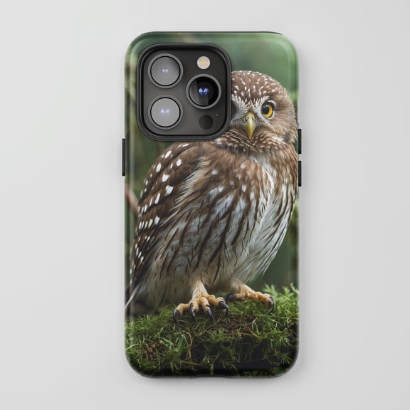Owl For All iPhone Series Protective Phone Case Realistic Nature Wildlife Brown Green