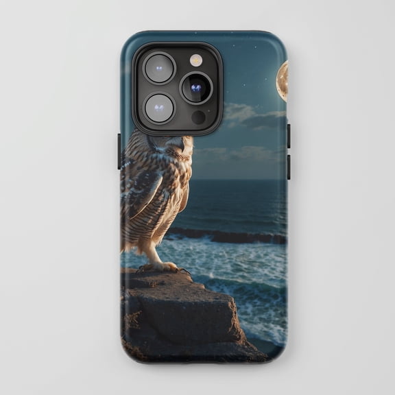 Owl For All iPhone Series Protective Phone Case Realistic Night Ocean Wildlife Dark Blue