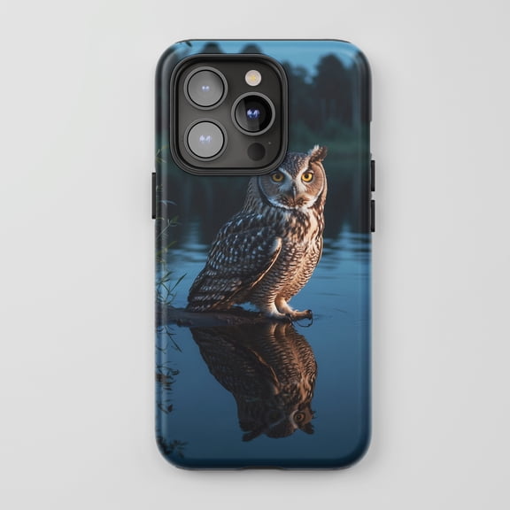 Owl For All iPhone Series Protective Phone Case Realistic Wildlife Art Dark Blue
