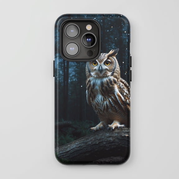 Owl For All iPhone Series Protective Phone Case Realistic Wildlife Dark Night