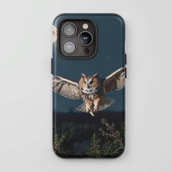 Owl For All iPhone Series Tough Phone Case Realistic Night Wildlife Dark Blue