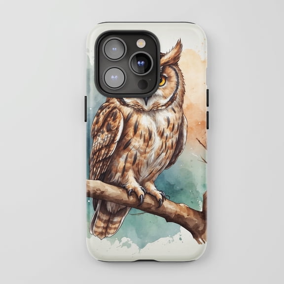 Owl For All iPhone Series Tough Phone Case Watercolor Nature Art Brown Teal Orange Multicolor