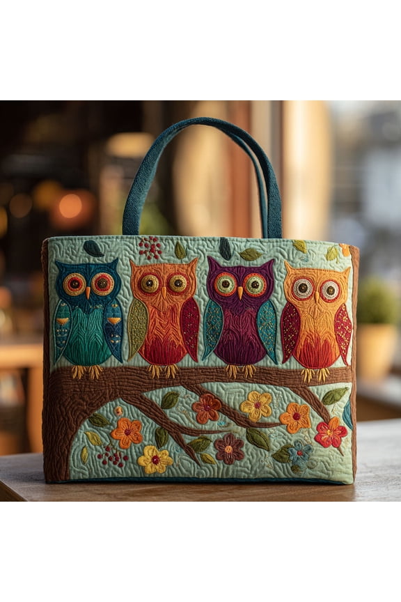 Owl Friends Quilted Tote Bag, Bird Print Shoulder Bag, Everyday Market Bag, Gift for Bird Lovers
