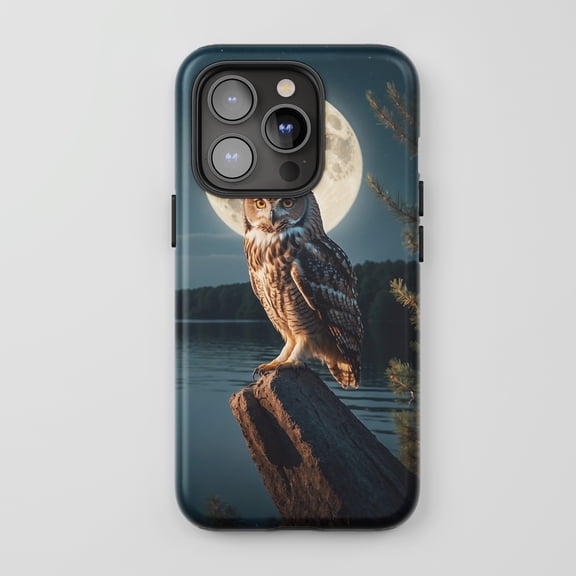 Owl Full Moon For All iPhone Series Tough Phone Case Wildlife Night Sky Dark Blue