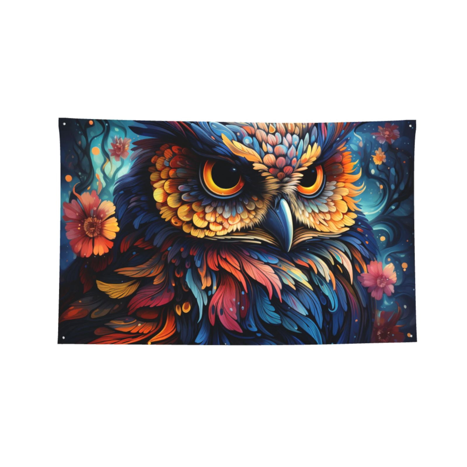 Owl Galaxy Flower Art Four Hole Decorated Banner Flag for Garden Yard Home Decoration Indoor Outdoor 4x6 Ft