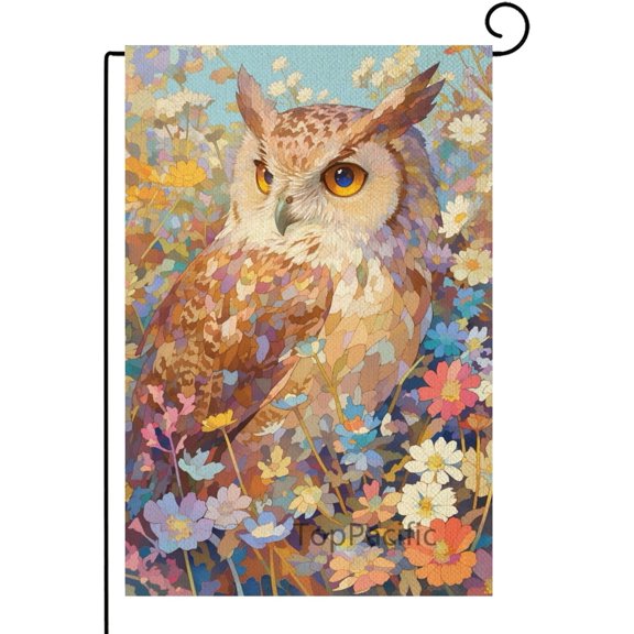 Owl Garden Flag Colorful Drawing with Flowers Garden Flag Vertical Double Sided Spring Summer Garden Flag Seasonal Rustic Yard Lawn Outdoor Decor 12x18 Inches(6578)