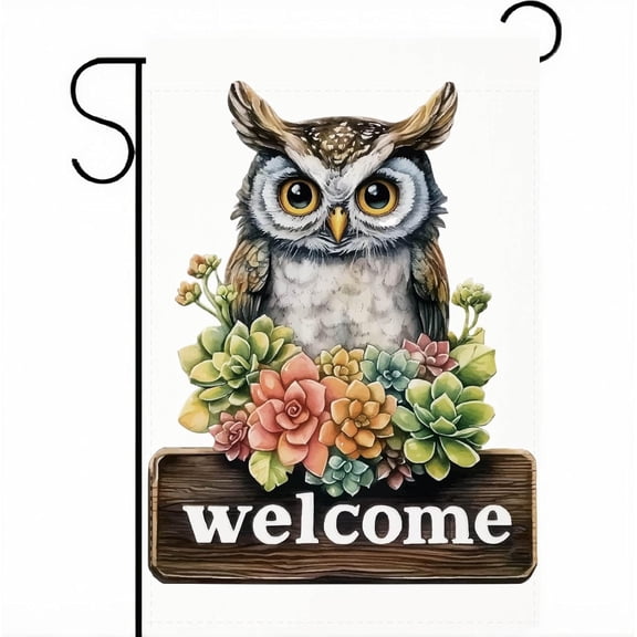 Owl Garden Flag Owl Yard Flag Cute Animal Flowers Polyester Welcome Garden Double Sided Sign