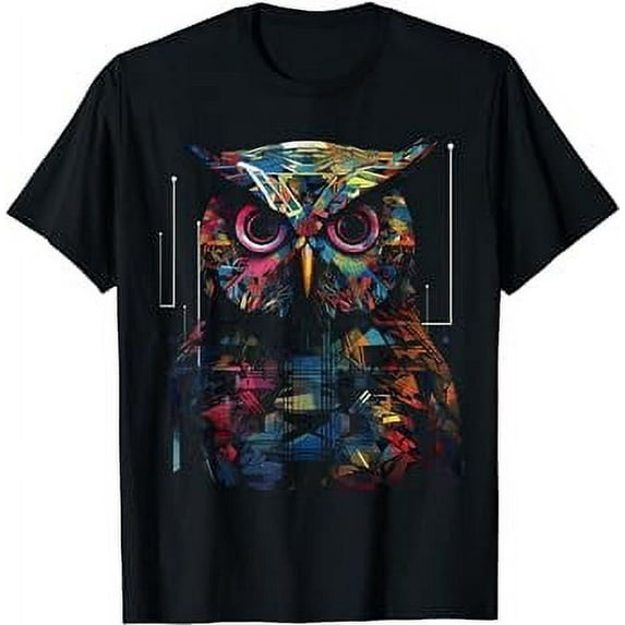 Owl Geometric Animal Lover - Colourful Bird Art Animal Owl T-Shirt
