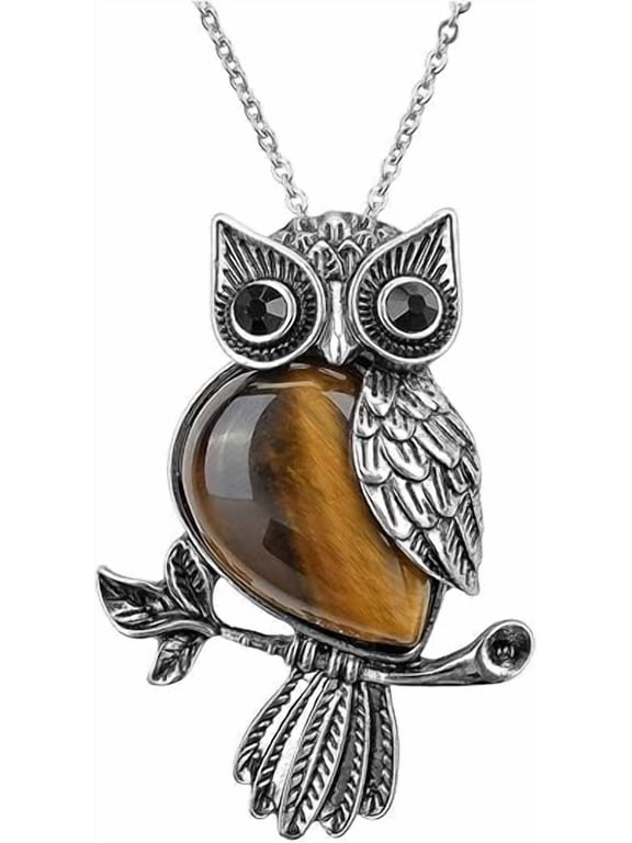 Owl Gift, Owl Necklace, Healing Crystal Pendant Necklace, Suitable for Both Men and Women, Natural Tiger's Eye Gemstone Jewelry, Reiki Healing, Spiritual Energy, Lucky Charm