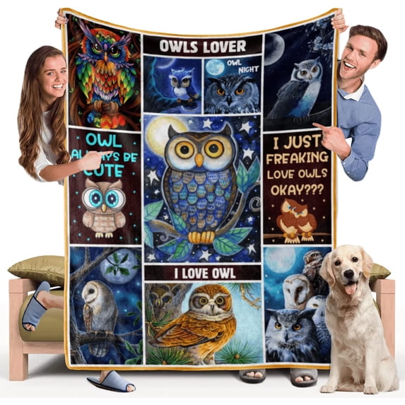 Owl Gifts for Women, Owl Decor Blanket Fleece Soft Cozy Throw Blanket for Couch Bed Living Room, Lightweight Flannel Plush Warm Travel Throws and Blankets for Sofa 60x80 Inches