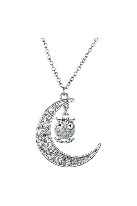 Owl Glow In Dark Pendant Chain Necklace for Women Green or Blue Ginger Lyne Collection