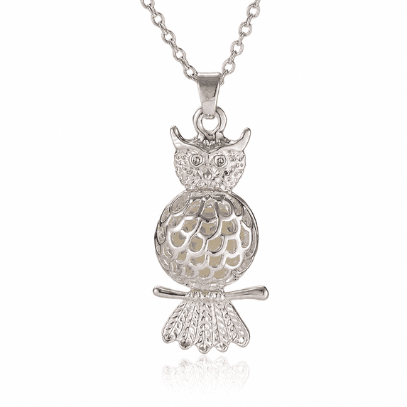 Owl Glow in Dark Necklace Silver Plated Women Ginger Lyne Collection - Blue