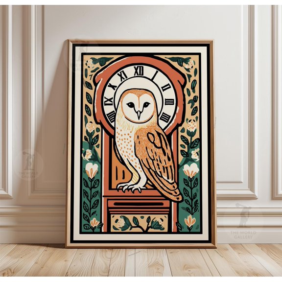 Owl Grandfather Clock Print, Teal Ivy Whimsical Artwork, Dark Academia Wall Decor, Poster Only