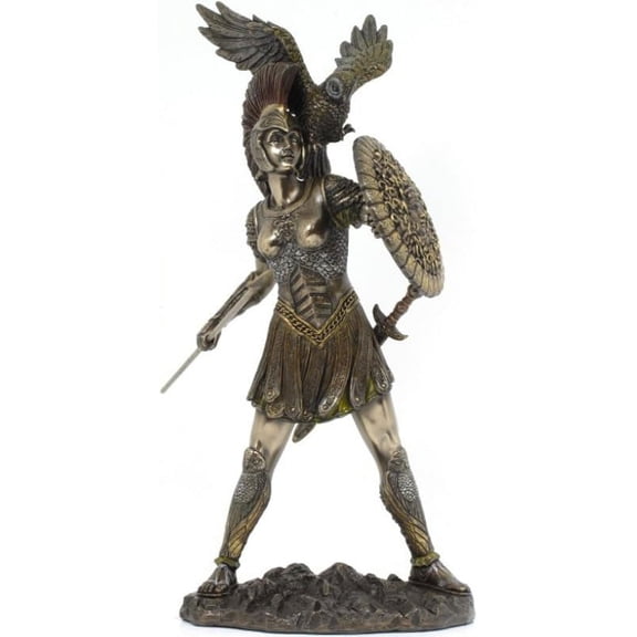 Owl Greek Goddess of Wisdom Statue, Real Bronze Powder Cast Sculpture 12-inch