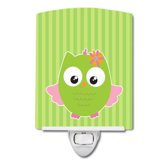 Owl & Green Stripes Ceramic Night Light