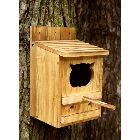 Owl HOUSE,oWL nESTING bOX - cARBONIZED sHAVINGS, 14.5 X 9 X 7.5 INCHES, pREMIUM wILDLIFE bIRD hOUSE FOR oWLS, oUTDOOR nEST bOX FOR bIRDS, dURABLE & eCO-fRIENDLY, sAFE bIRD sHELTER FOR wILD bIRDS