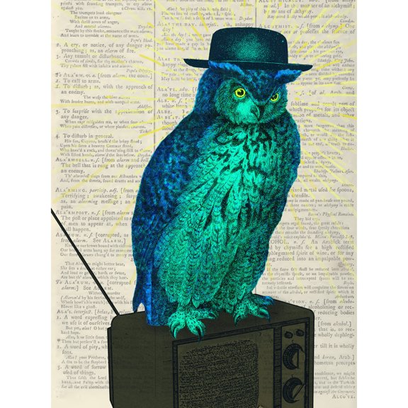 Owl Hat TV Upcycle Style Dictionary Extra Large XL Wall Art Poster Print