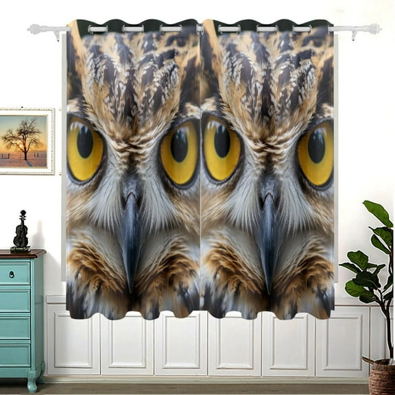 Owl Head Blackout Curtain Panels 63x55in Drapes Privacy Assured for Living room Bedroom Bathroom 2 panels set