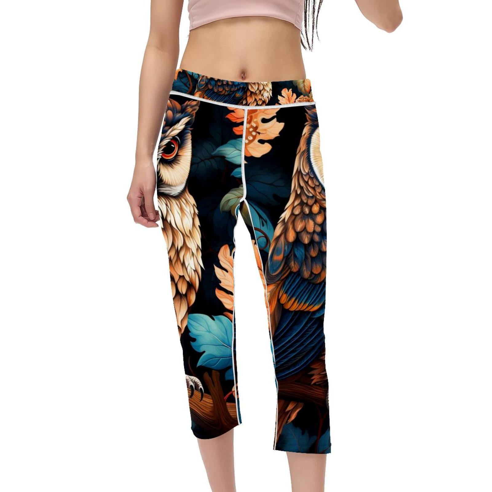 Owl High Waist Capris Gym Leggings Women Pants Printed Not See Through for Running Fitness Yoga
