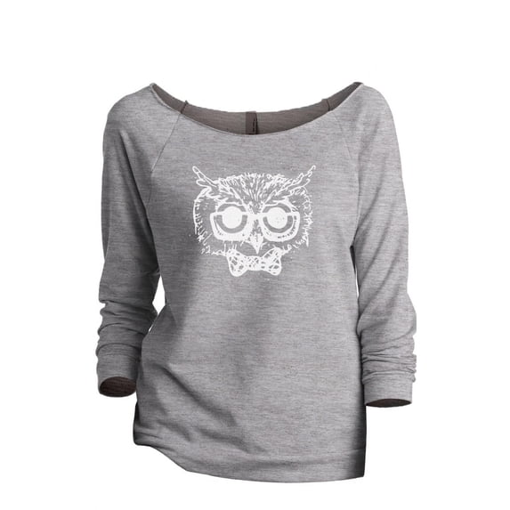Owl Hipster Women's Fashion Slouchy 3/4 Sleeves Raglan Lightweight Sweatshirt Sport Grey X-Large