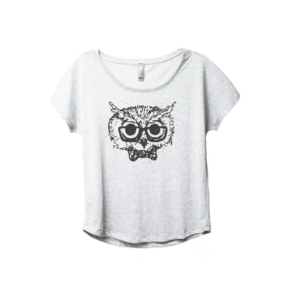 Owl Hipster Women's Fashion Slouchy Dolman T-Shirt Tee Heather White X-Large