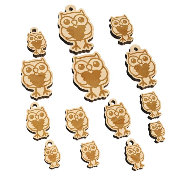 Owl Holding Heart Wood Mini Charms Shapes DIY Craft Jewelry - With Hole - 14mm (26pcs)