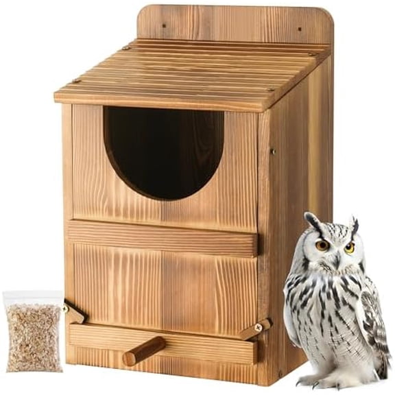 Owl House, Barn Owl Nesting Box with Bird Stand and Wood Shavings, Large Wooden Screech Nesting Box for Outside, Nest Box for Wild Birds, Barn, Screech, Eagle, 1 Set$$Garden & Patio