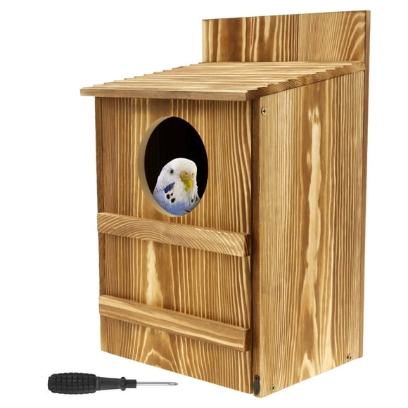 Owl House Circular Opening Wood Owl Box Large Size Owl Bird Box Easy to Install Wood Bird Box Comfortable Screech Owl Box Owl Box House with Mounting Screws for Owl Birds