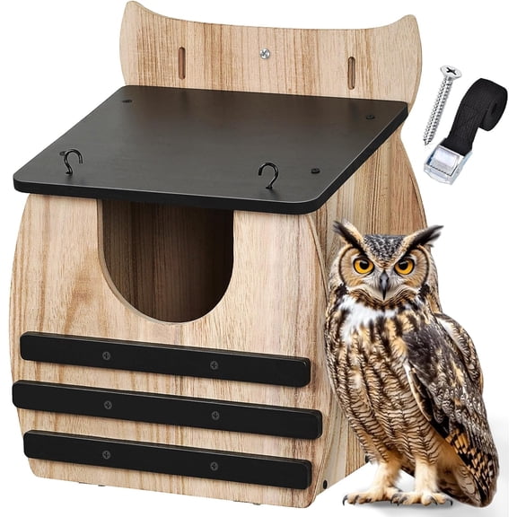 Owl House for Outdoors, Large 16.14" Owl Box Wooden Nesting Box for Outside | Weatherproof for Screech, Barred, Barn & Great Horned Owls, Durable Wildlife Shelter Bird House Box with Easy Assembly