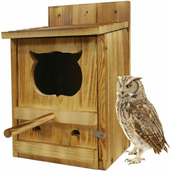 Owl House,Owl Nesting Box - Carbonized Shavings, 14.5 x 9 x 7.5 inches, Premium Wildlife Bird House for Owls, Outdoor Nest Box for Birds, Durable & Eco-Friendly, Safe Bird Shelter for Wild Birds