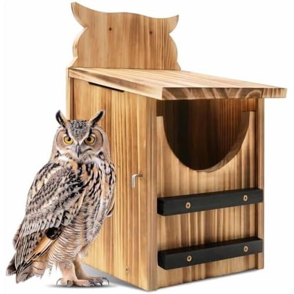 Owl House for Outdoors, Cedar Owl Nesting Box, Durable Carbonized Wood Shelter for Squirrels and Wildlife, Ideal Garden Dcor$$Garden &