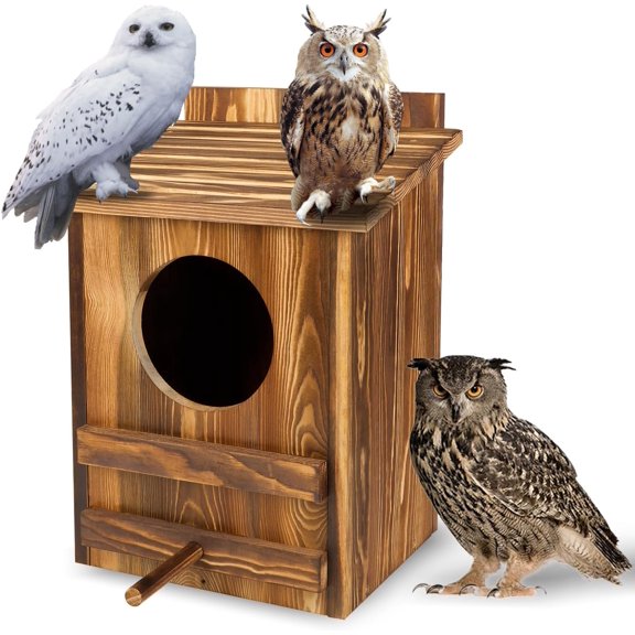Owl Houses for Outdoors 16.1x11.8x9.5 inch Large Carbonized Barred Owl Nesting Box, Waterproof & Ventilated Design, Ideal for Owls, Wildlife, Garden Decoration