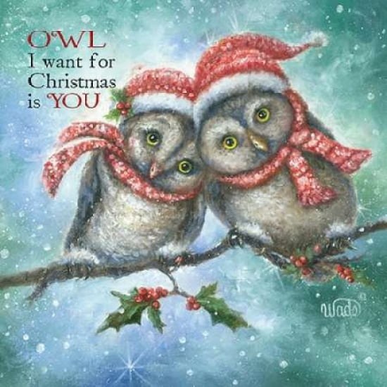 Owl I Want for Christmas is You Canvas Art - Vickie Wade (24 x 24)
