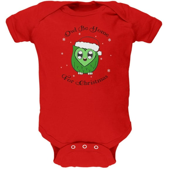 Owl I'll Be Home For Christmas Cute Funny Pun Soft Baby One Piece Red 18-24 M