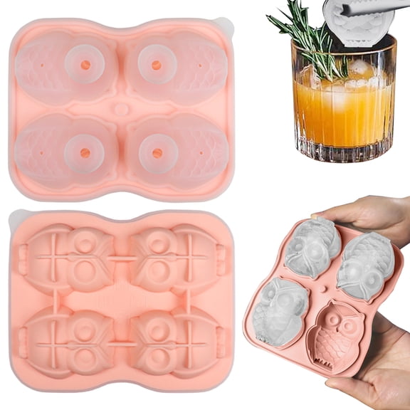 Owl Ice Grid Pink 17 * 14,Homemade ice cube freezing shaping,Ice cube mold,Food grade silicone-Pink