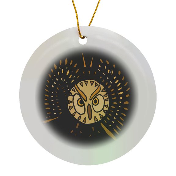 3drose, Owl in Flight Art Abstract, Circle Porcelain Ornament