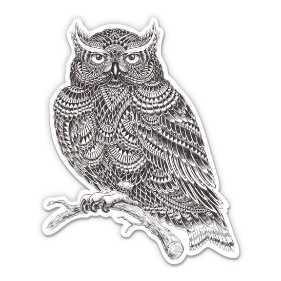 Owl Ink Illustration - 5" Vinyl Sticker - For Car Laptop I-Pad - Waterproof Decal